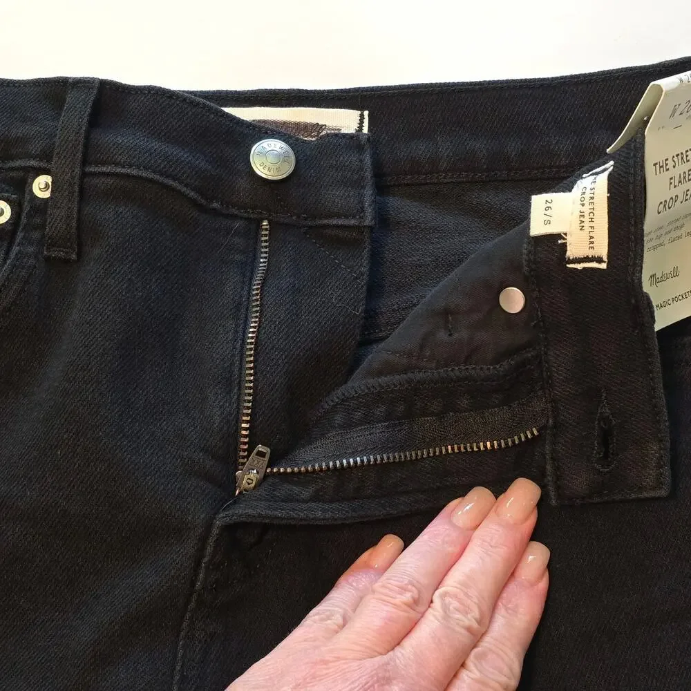 Madewell Jeans Womens Size 26S Black The Stretch Flare Crop High Rise NWT